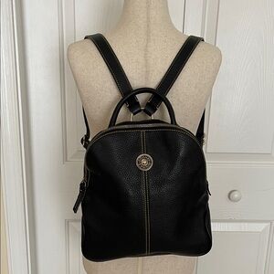 Dooney & Bourke Black Leather Backpack with Gold Details